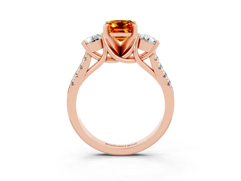 Rose gold Three-Stone Emerald Cut Citrine Pavé Band with Four-Prong Setting_3