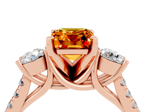 Rose gold Three-Stone Emerald Cut Citrine Pavé Band with Four-Prong Setting_4
