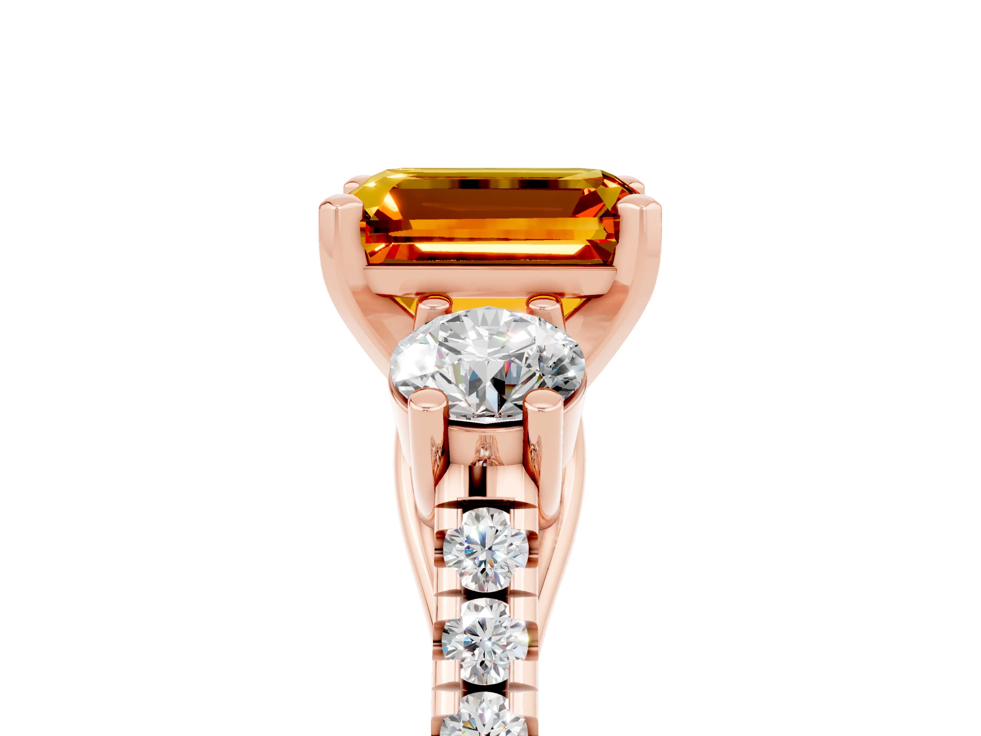 Rose gold Three-Stone Emerald Cut Citrine Pavé Band with Four-Prong Setting_5