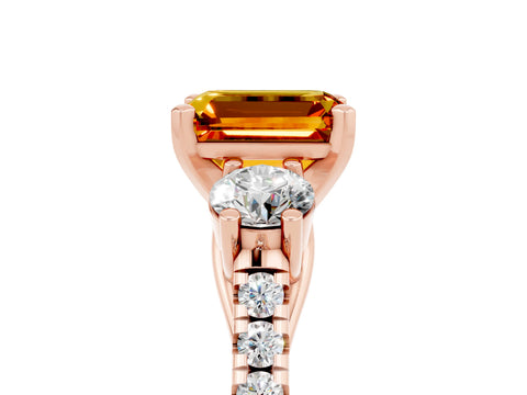 Rose gold Three-Stone Emerald Cut Citrine Pavé Band with Four-Prong Setting_5