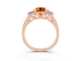 Rose gold Three-Stone Emerald Cut Citrine Ring with Pavé Band and Prong Setting_15