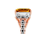 Rose gold Three-Stone Emerald Cut Citrine Ring with Pavé Band and Prong Setting_17