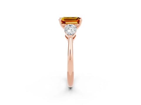Rose gold Three-Stone Emerald Cut Citrine Ring with Pear Side Stones and Four-Prong Setting_2