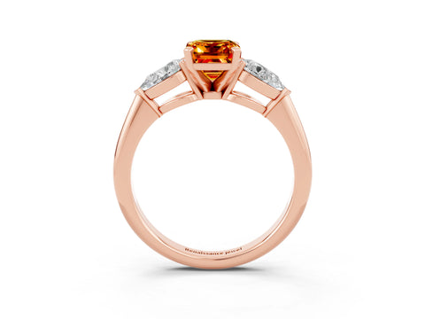 Rose gold Three-Stone Emerald Cut Citrine Ring with Pear Side Stones and Four-Prong Setting_3