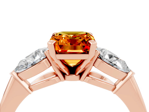 Rose gold Three-Stone Emerald Cut Citrine Ring with Pear Side Stones and Four-Prong Setting_4