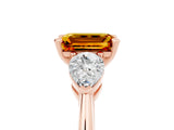 Rose gold Three-Stone Emerald Cut Citrine Ring with Pear Side Stones and Four-Prong Setting_5