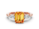 Rose gold Three-Stone Emerald Cut Citrine Ring with Pear  Side Stones in Four-Prong Setting_12