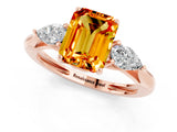 Rose gold Three-Stone Emerald Cut Citrine Ring with Pear  Side Stones in Four-Prong Setting_13