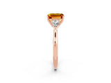 Rose gold Three-Stone Emerald Cut Citrine Ring with Pear  Side Stones in Four-Prong Setting_14