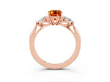 Rose gold Three-Stone Emerald Cut Citrine Ring with Pear  Side Stones in Four-Prong Setting_15