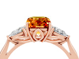 Rose gold Three-Stone Emerald Cut Citrine Ring with Pear  Side Stones in Four-Prong Setting_16