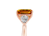 Rose gold Three-Stone Emerald Cut Citrine Ring with Pear  Side Stones in Four-Prong Setting_17