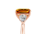 Rose gold Three-Stone Emerald Cut Citrine Ring with Pear  Side Stones in Four-Prong Setting_41