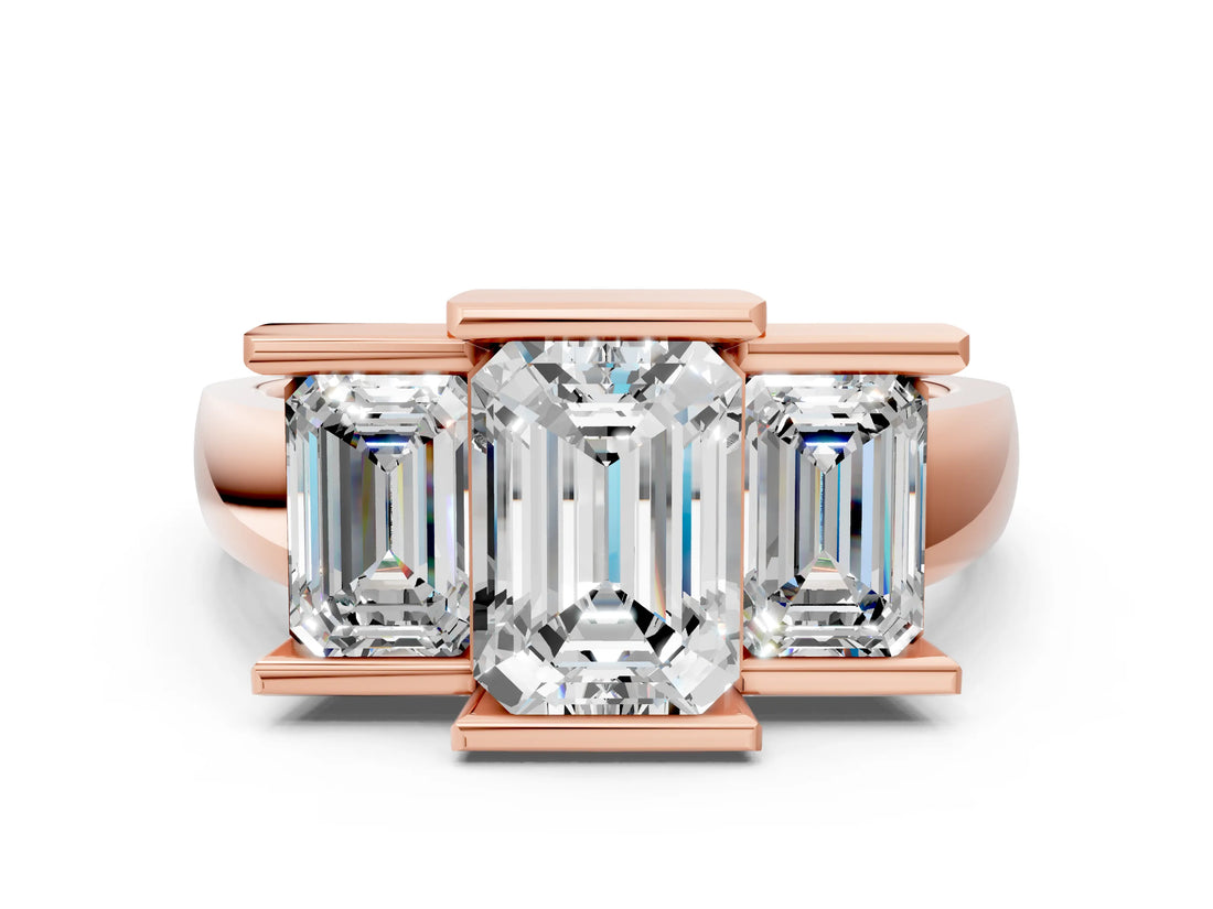 Rose gold Three Stone Emerald Cut Cut Channel Set Diamond Ring_3