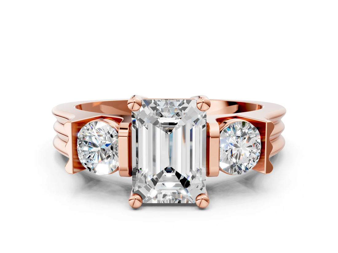 Rose gold Three-Stone Emerald Cut Cut Classic Band Prong Setting Ring_7