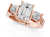 Rose gold Three-Stone Emerald Cut Cut Classic Band Prong Setting Ring_8