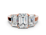 Rose gold Three-Stone Emerald Cut Cut Diamond Engagement Ring with Flat Band and Four-Prong Setting_15