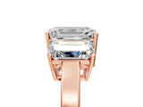 Rose gold Three-Stone Emerald Cut Cut Diamond Engagement Ring with Flat Band and Four-Prong Setting_20