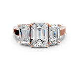 Rose gold Three-Stone Emerald Cut Cut Diamond Engagement Ring with Flat Band and Four-Prong Setting_3