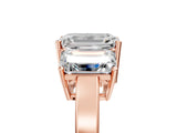 Rose gold Three-Stone Emerald Cut Cut Diamond Engagement Ring with Flat Band and Four-Prong Setting_8