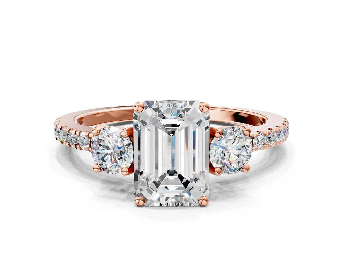 Rose gold Three-Stone Emerald Cut Cut Diamond Pavé Band with Prong Setting_35