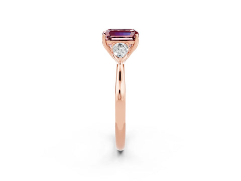Rose gold Three-Stone Emerald Cut Cut Diamond Ring with Pear Side Stones in Four-Prong Setting_2
