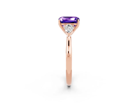 Rose gold Three-Stone Emerald Cut Cut Diamond Ring with Pear Side Stones in Four-Prong Setting_2