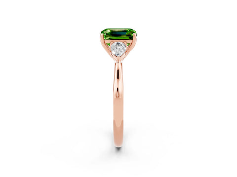 Rose gold Three-Stone Emerald Cut Cut Diamond Ring with Pear Side Stones in Four-Prong Setting_2