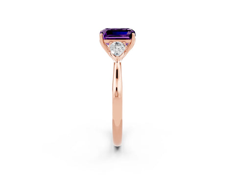 Rose gold Three-Stone Emerald Cut Cut Diamond Ring with Pear Side Stones in Four-Prong Setting_2
