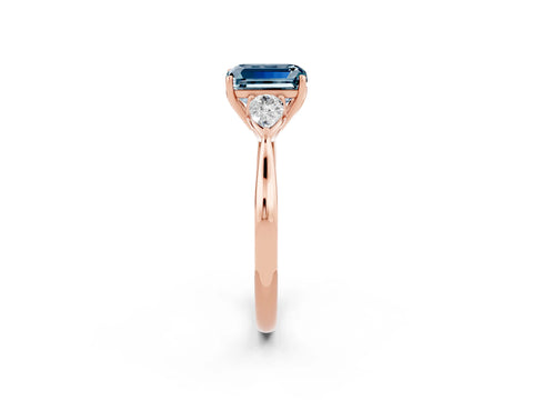 Rose gold Three-Stone Emerald Cut Cut Diamond Ring with Pear Side Stones in Four-Prong Setting_2