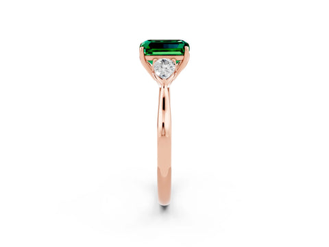 Rose gold Three-Stone Emerald Cut Cut Diamond Ring with Pear Side Stones in Four-Prong Setting_2