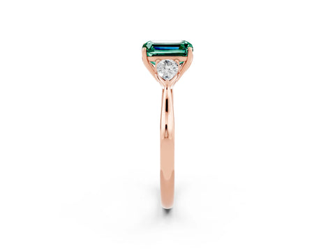 Rose gold Three-Stone Emerald Cut Cut Diamond Ring with Pear Side Stones in Four-Prong Setting_2