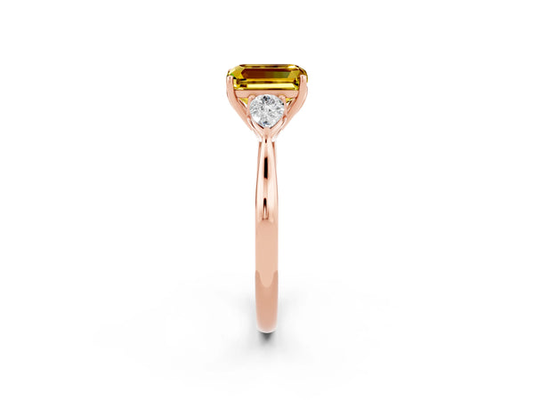 Rose gold Three-Stone Emerald Cut Yellow Sapphire Ring with Pear  Side Stones in Four-Prong Setting