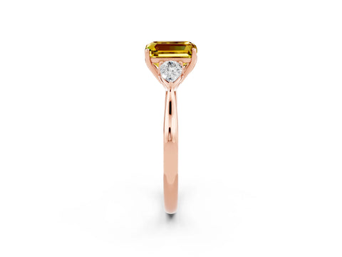 Rose gold Three-Stone Emerald Cut Cut Diamond Ring with Pear Side Stones in Four-Prong Setting_2