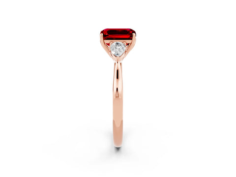 Rose gold Three-Stone Emerald Cut Cut Diamond Ring with Pear Side Stones in Four-Prong Setting_2