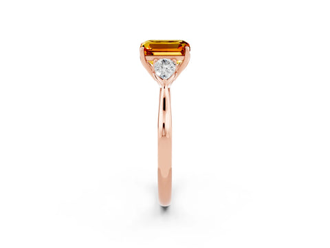 Rose gold Three-Stone Emerald Cut Cut Diamond Ring with Pear Side Stones in Four-Prong Setting_2
