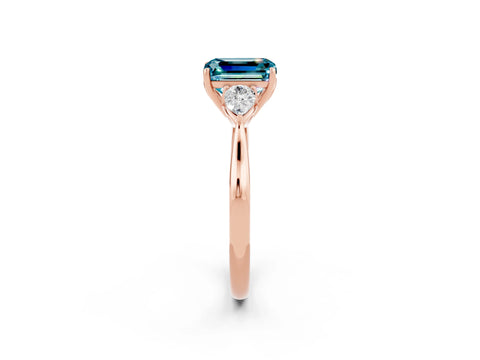 Rose gold Three-Stone Emerald Cut Cut Diamond Ring with Pear Side Stones in Four-Prong Setting_2