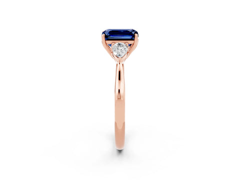 Rose gold Three-Stone Emerald Cut Cut Diamond Ring with Pear Side Stones in Four-Prong Setting_2