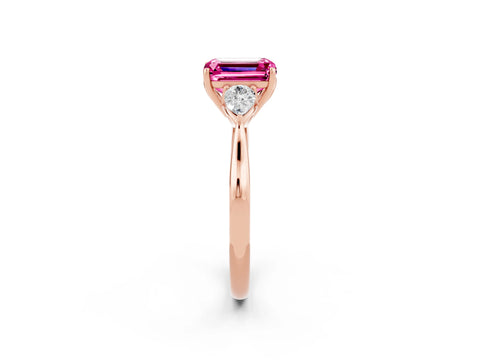 Rose gold Three-Stone Emerald Cut Cut Diamond Ring with Pear Side Stones in Four-Prong Setting_2