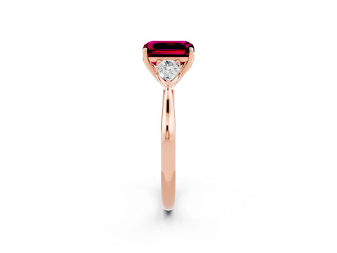 Rose gold Three-Stone Emerald Cut Cut Diamond Ring with Pear Side Stones in Four-Prong Setting_2
