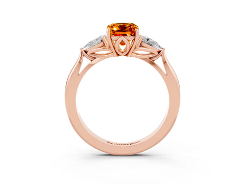 Rose gold Three-Stone Emerald Cut Cut Diamond Ring with Pear Side Stones in Four-Prong Setting_3