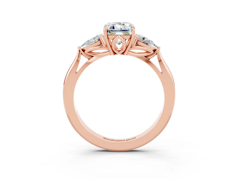 Rose gold Three-Stone Emerald Cut Cut Diamond Ring with Pear Side Stones in Four-Prong Setting_3