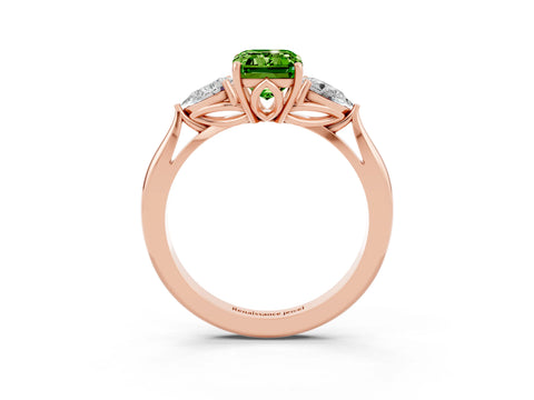 Rose gold Three-Stone Emerald Cut Cut Diamond Ring with Pear Side Stones in Four-Prong Setting_3