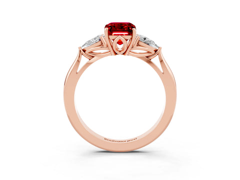 Rose gold Three-Stone Emerald Cut Cut Diamond Ring with Pear Side Stones in Four-Prong Setting_3