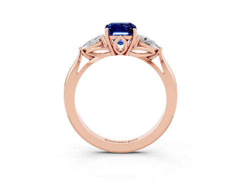 Rose gold Three-Stone Emerald Cut Cut Diamond Ring with Pear Side Stones in Four-Prong Setting_3