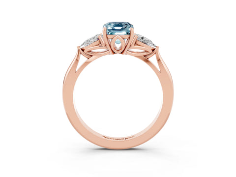 Rose gold Three-Stone Emerald Cut Cut Diamond Ring with Pear Side Stones in Four-Prong Setting_3