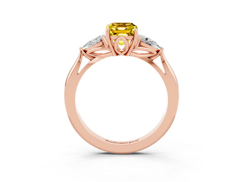 Rose gold Three-Stone Emerald Cut Cut Diamond Ring with Pear Side Stones in Four-Prong Setting_3