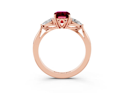 Rose gold Three-Stone Emerald Cut Cut Diamond Ring with Pear Side Stones in Four-Prong Setting_3