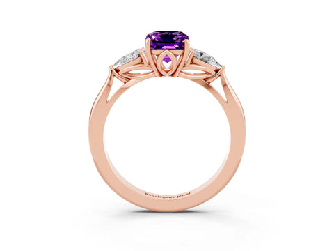 Rose gold Three-Stone Emerald Cut Cut Diamond Ring with Pear Side Stones in Four-Prong Setting_3