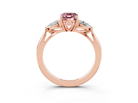 Rose gold Three-Stone Emerald Cut Cut Diamond Ring with Pear Side Stones in Four-Prong Setting_3